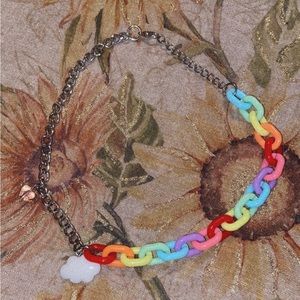 Rainbow with cloud & heart chain necklace